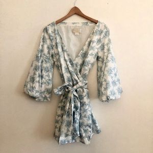 Blue and white wrap dress